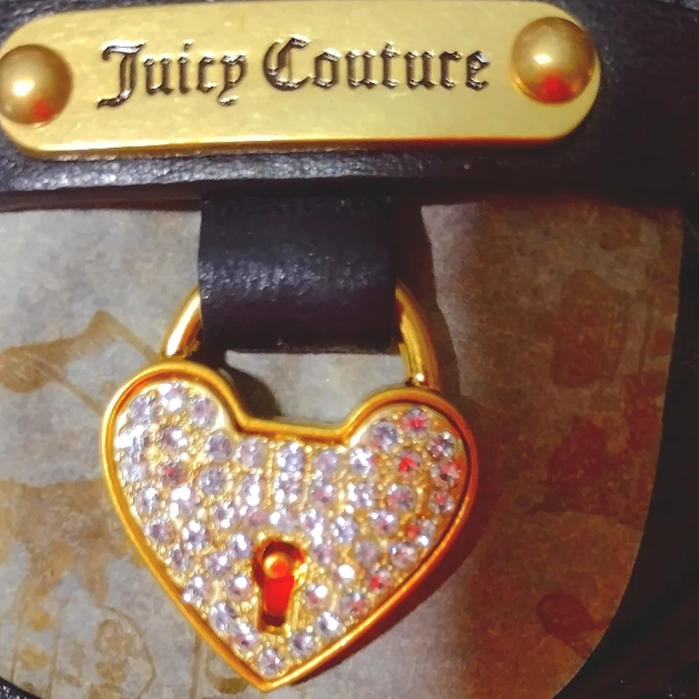 JUICY COUTURE Black Leather LG Pave Crystal Locket Wallet Wristlet NWT - Picture 2 of 10